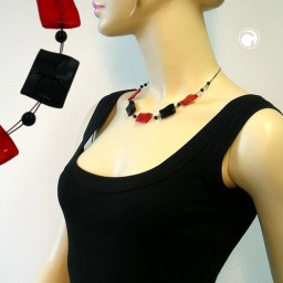 necklace black-red beads shiny 45cm