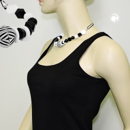 necklace varios beads black and white black and white cord