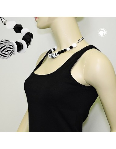 necklace varios beads black and white black and white cord
