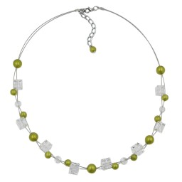 necklace green-olive-silky beads