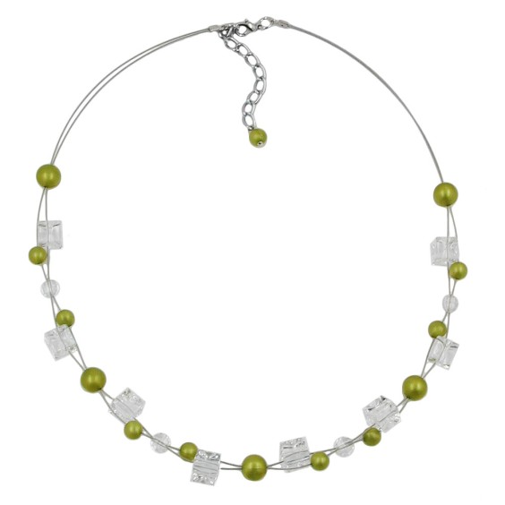 necklace green-olive-silky beads