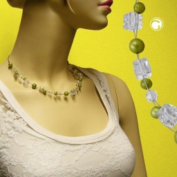 necklace green-olive-silky beads