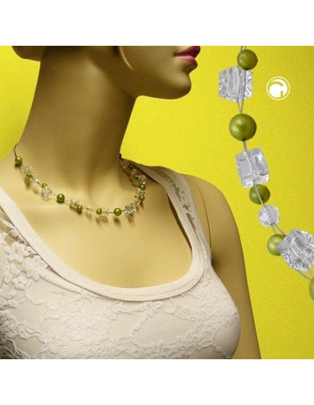necklace green-olive-silky beads
