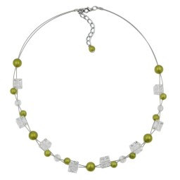 necklace green-olive-silky beads