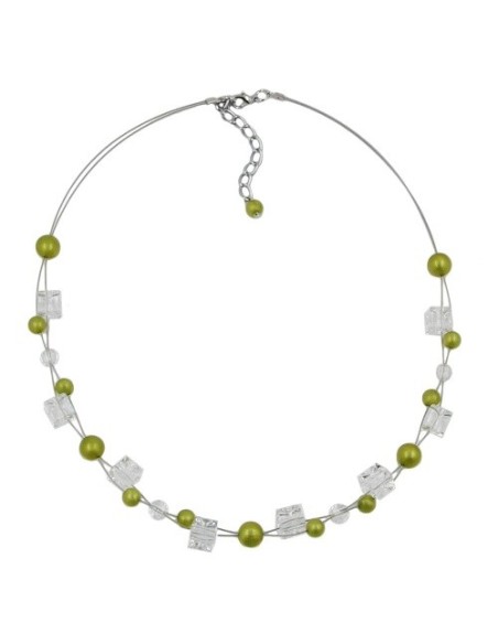 necklace green-olive-silky beads