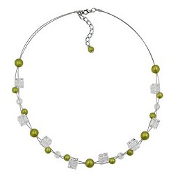 necklace green-olive-silky beads