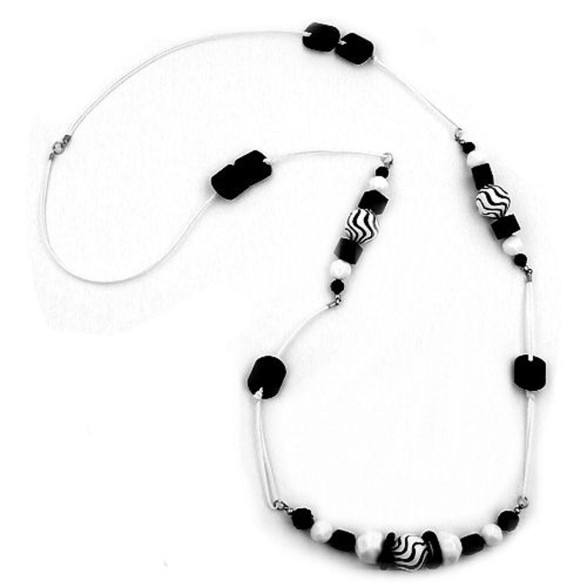 necklace black-white white cord 100cm