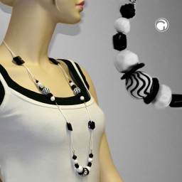 necklace black-white white cord 100cm