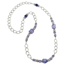 necklace stone-pearl blue curb chain 90cm