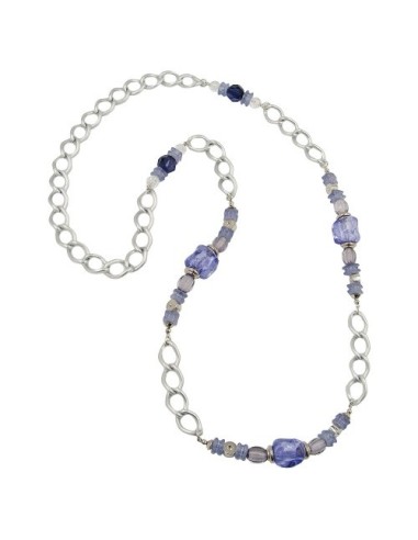 necklace stone-pearl blue curb chain 90cm