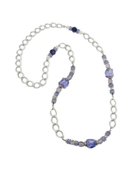 necklace stone-pearl blue curb chain 90cm