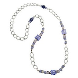 necklace stone-pearl blue curb chain 90cm