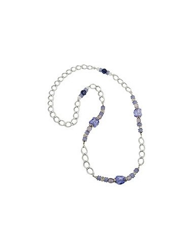 necklace stone-pearl blue curb chain 90cm