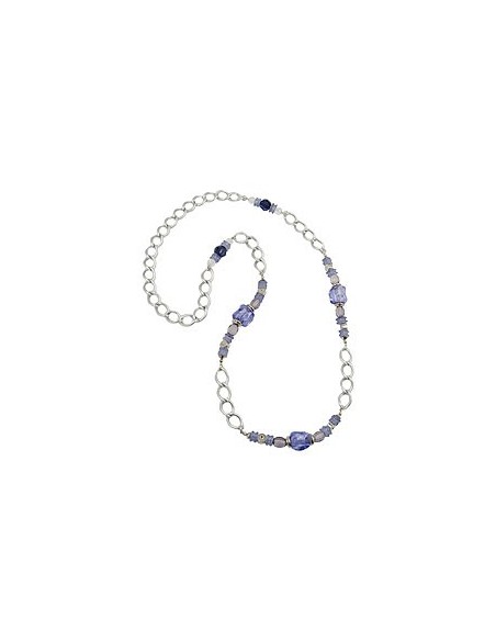 necklace stone-pearl blue curb chain 90cm