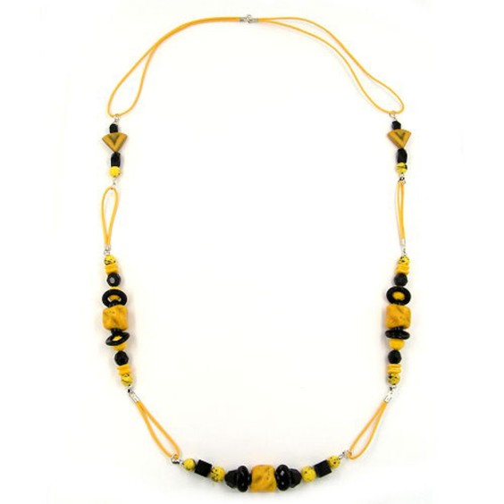 necklace stone-pearl yellow black 90cm