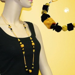 necklace stone-pearl yellow black 90cm