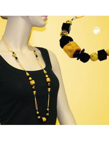 necklace stone-pearl yellow black 90cm
