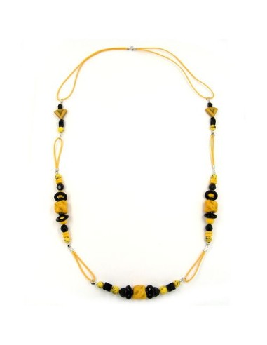 necklace stone-pearl yellow black 90cm
