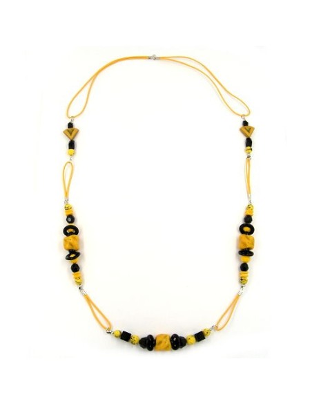 necklace stone-pearl yellow black 90cm
